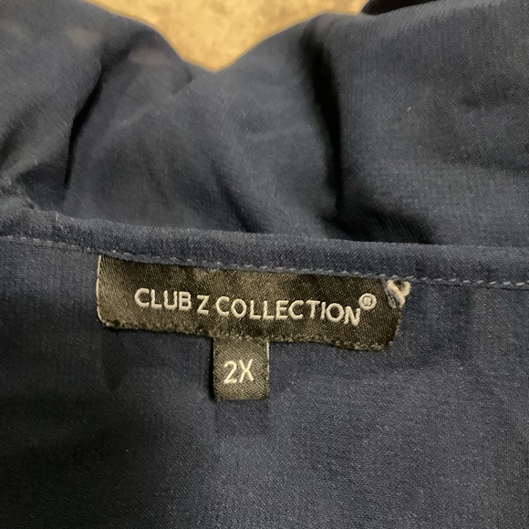 Club Collection 2X Plus Size Navy Tunic Swim Coverup with Pompom Trim - Picture 6 of 9